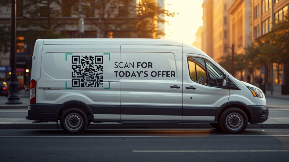 Van firmowy z kodem QR na burcie